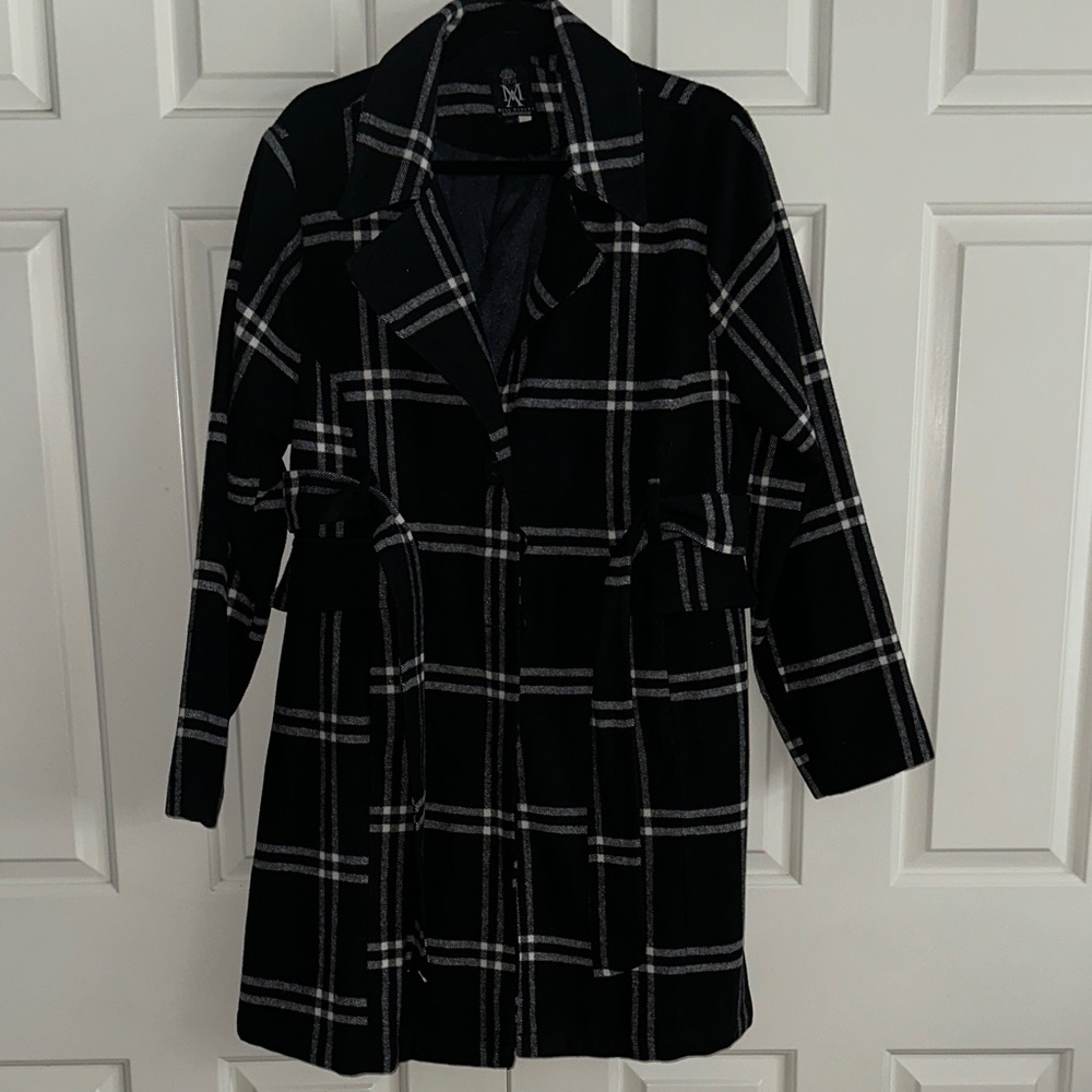 Plaid Black and White Women's Coat